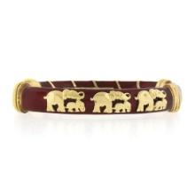Cassetti 18k Gold Red Enamel Baby & Adult Elephants Hinged Open Bangle Bracelet