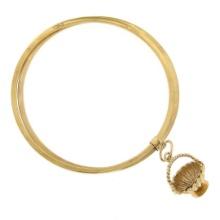 Vintage 18k Gold 7.75" Dual Slip On Bangle Bracelet w/ 14k Dangle Basket Charm