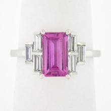 NEW Platinum 2.76 ctw GIA Emerald Step Cut Pink Sapphire & Diamond Engagement Ri