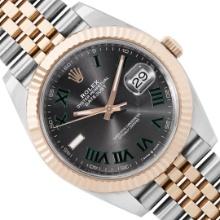 Mens 18K Two Tone Rose Gold And Stainless Steel Wimbledon Roman Dial Datejust 41
