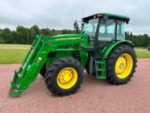 2014 John Deere 6115D tractor, CHA, MFD, John Deere H260 loader, PowrReverser trans, 18.4x38 rear