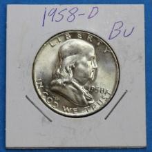1958-D Franklin Half Silver Dollar Coin
