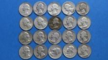 Lot of 20 Washington Quarters 90% Silver Coins - $5 Face Value
