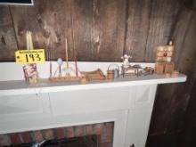 LOT OF ASSORTED FARMHOUSE MINIATURES ON MANTLE