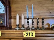 LOT: 3-PAIRS OF CANDLESTICK HOLDERS W/ CANDLES