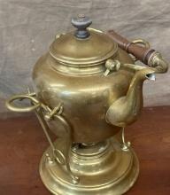 Antique Brass Tea Pot On Swivel Brass Warming Stand