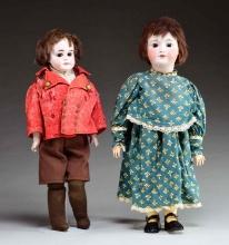 TWO FRENCH BISQUE HEAD DOLLS.