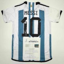 Autographed/Signed Lionel Leo Messi Argentina Blue/White Soccer Jersey Beckett BAS COA/LOA #2