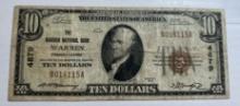 1929 $10 Warren National Bank of Warren PA National Currency
