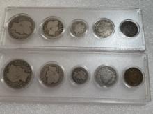 2 Type Sets - Barber Halves-Quarters- Dimes V Nickel Indian Head
