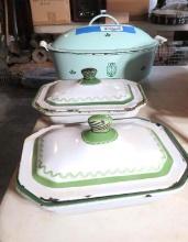 (3) Cast Iron Enamel Covered Cookware