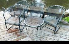 (4) Matching Iron Garden Chairs & Table Set