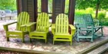 (3) Painted Wood Adirondack Chairs & (2) Rockers