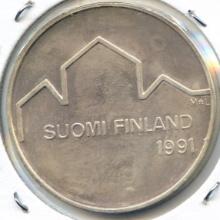 Finland 1991 silver 100 markkaa World Ice Hockey Championships BU